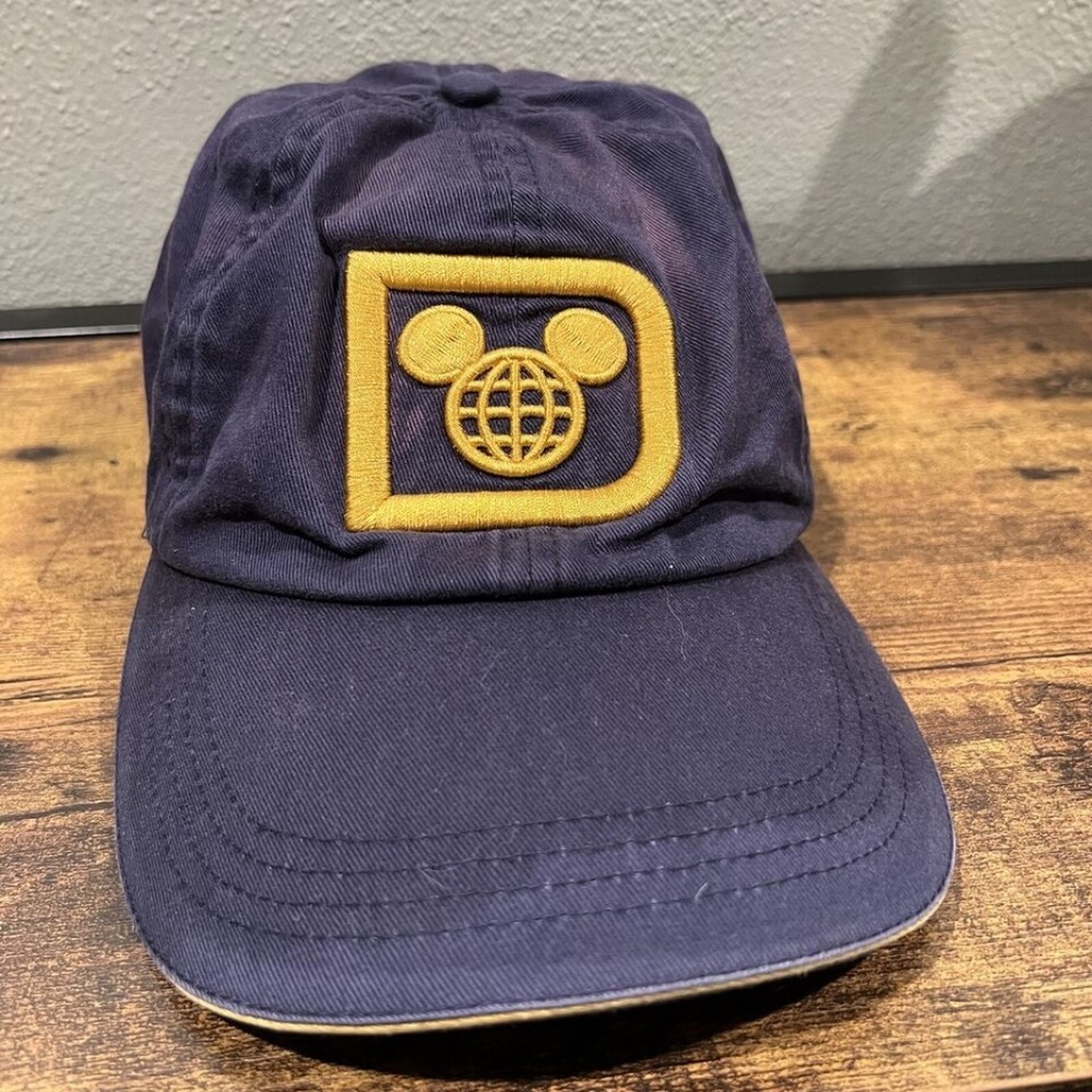 Disney World Hat D Logo Adult Adjustable Strap Back Blue Yellow Baseball Cap